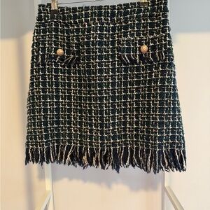 Chic Tweed Style Fringe Skirt - Green, Gold, White